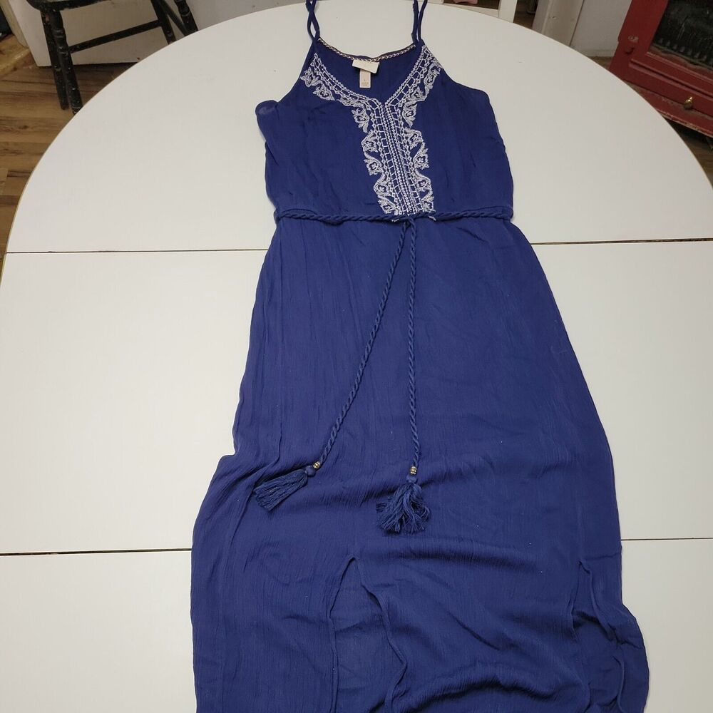 Knox Rose Maxi Women L Dress Boho Lined Blue Embroidered Project Piece Hole Back